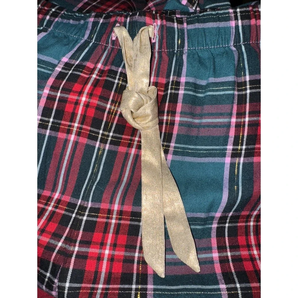 Victoria's  Secret Flannel Pajama 2 Pc Tartan Holiday Plaid Gold Cozy Warm Sz L
